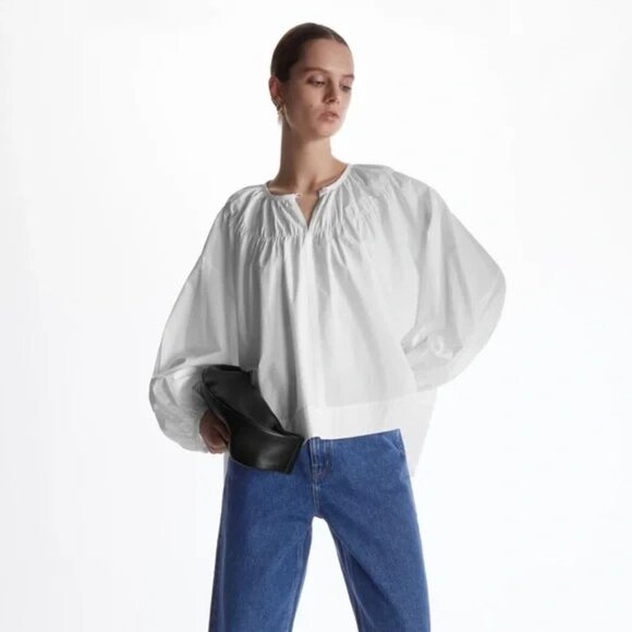 COS Gathered Neck Blouse in White Size Small - Picture 1 of 4